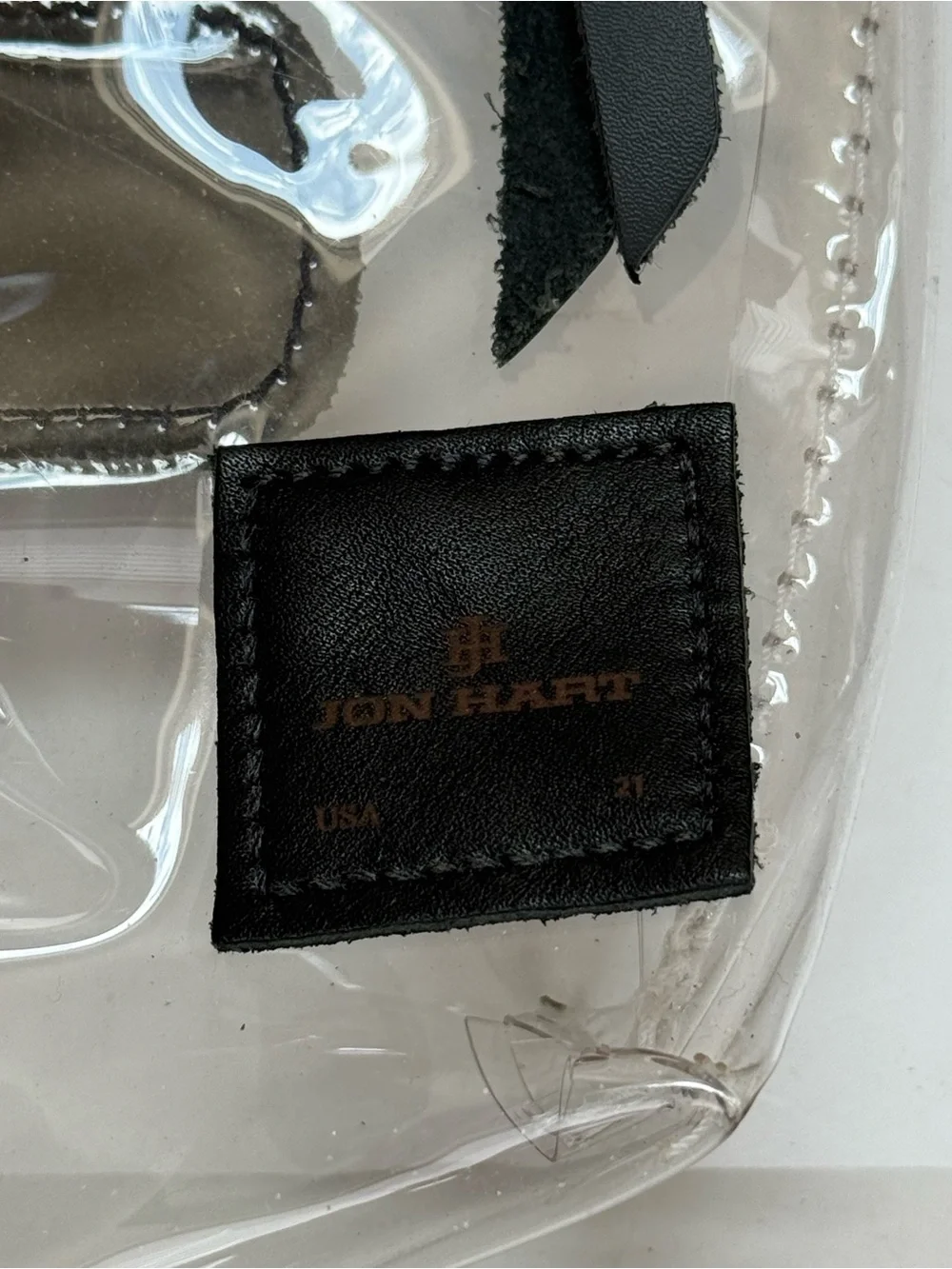 Jon Hart Clear Purse Bag Cosmetic Makeup Black Leather Patch Monogrammed N S